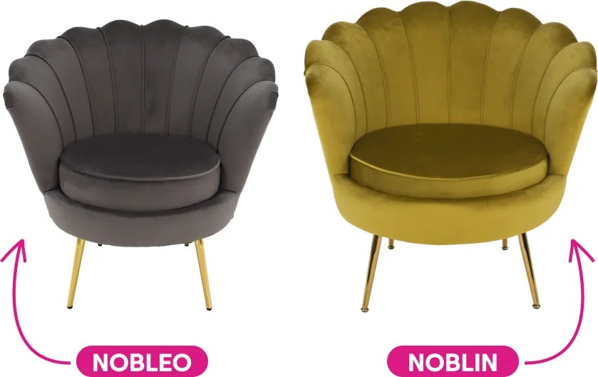 Fotel Art-deco stílusban, mustár színű Velvet anyag/gold chróm-arany, NOBLIN