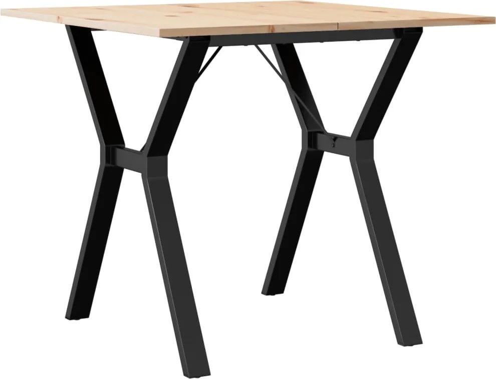 vidaXL tömör fenyőfa és acél étkezőasztal Y-vázzal 90x90x75 cm