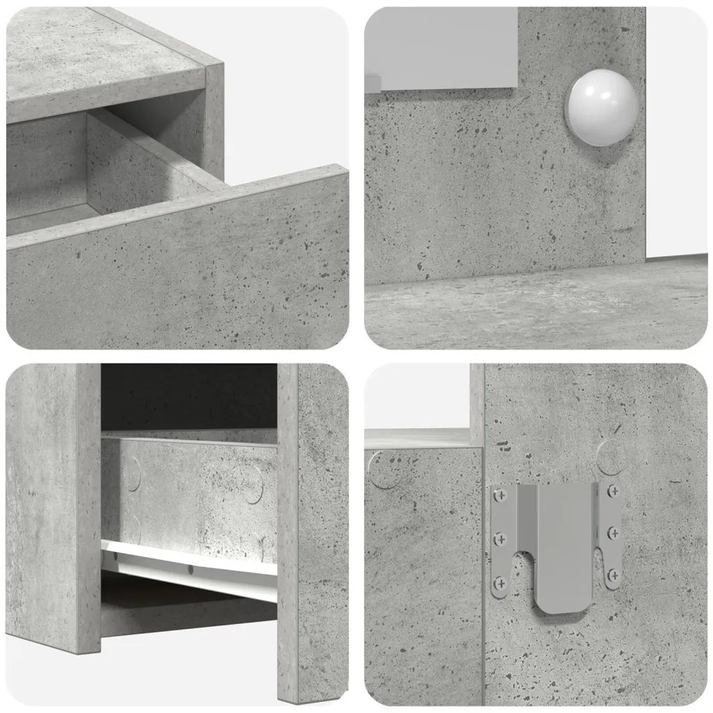 fali akasztós öltözőasztal LED lámpákkal beton szürkében