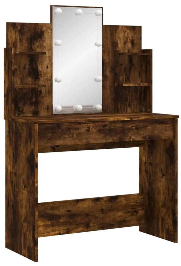 füstös tölgy színű fésülködőasztal LED-lámpákkal 96x40x142 cm