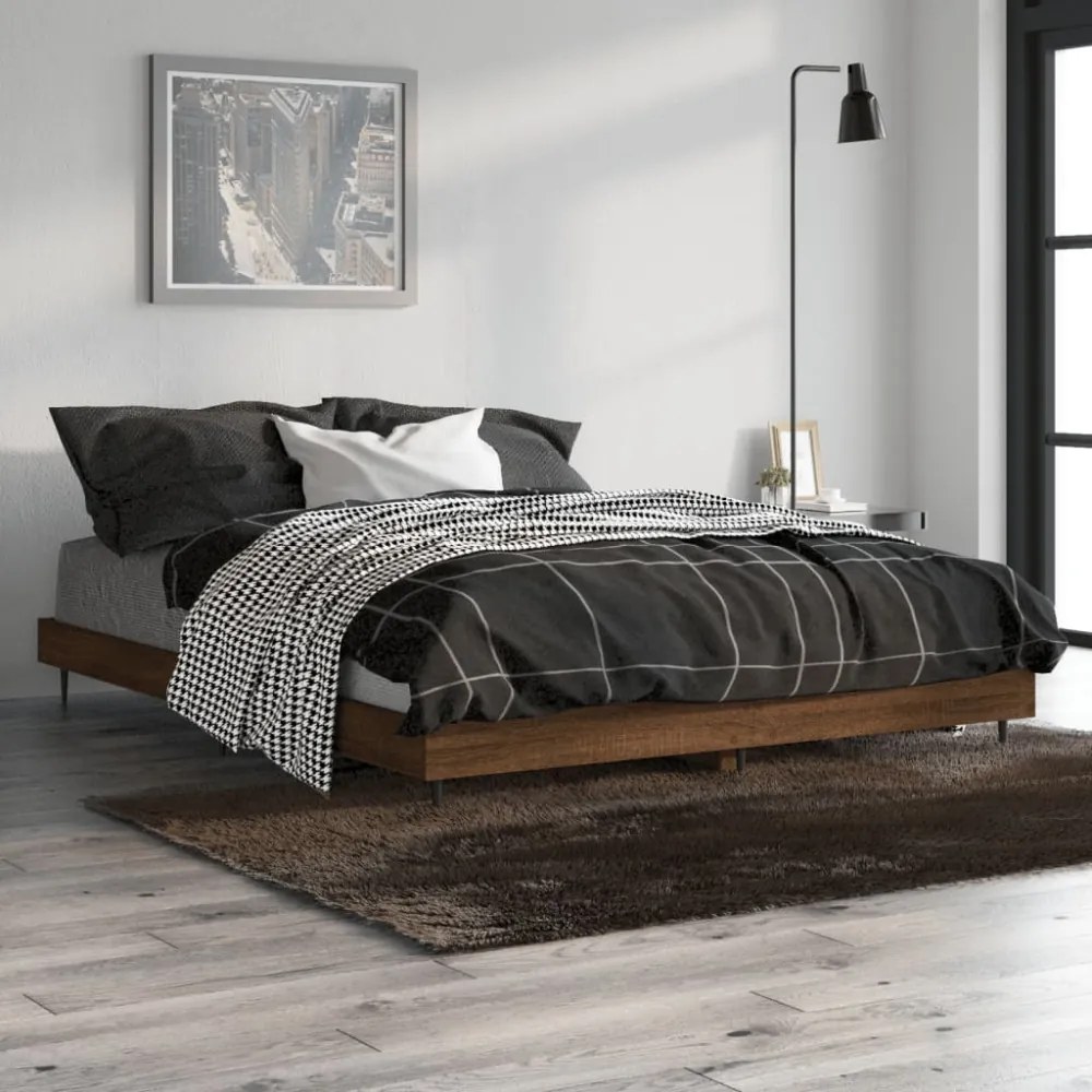 barna tölgy színű szerelt fa ágykeret matrac nélkül 140x190 cm