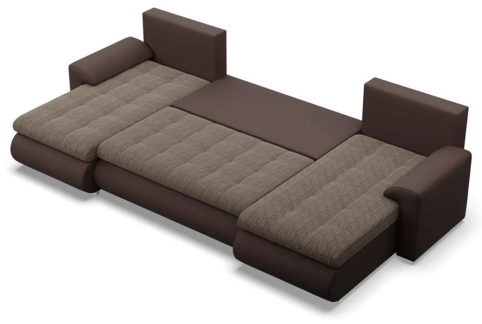 Tokio U alakú sarokkanapé, 3 ágyneműtartóval, fonott + műbőr, univerzális oldal, barna