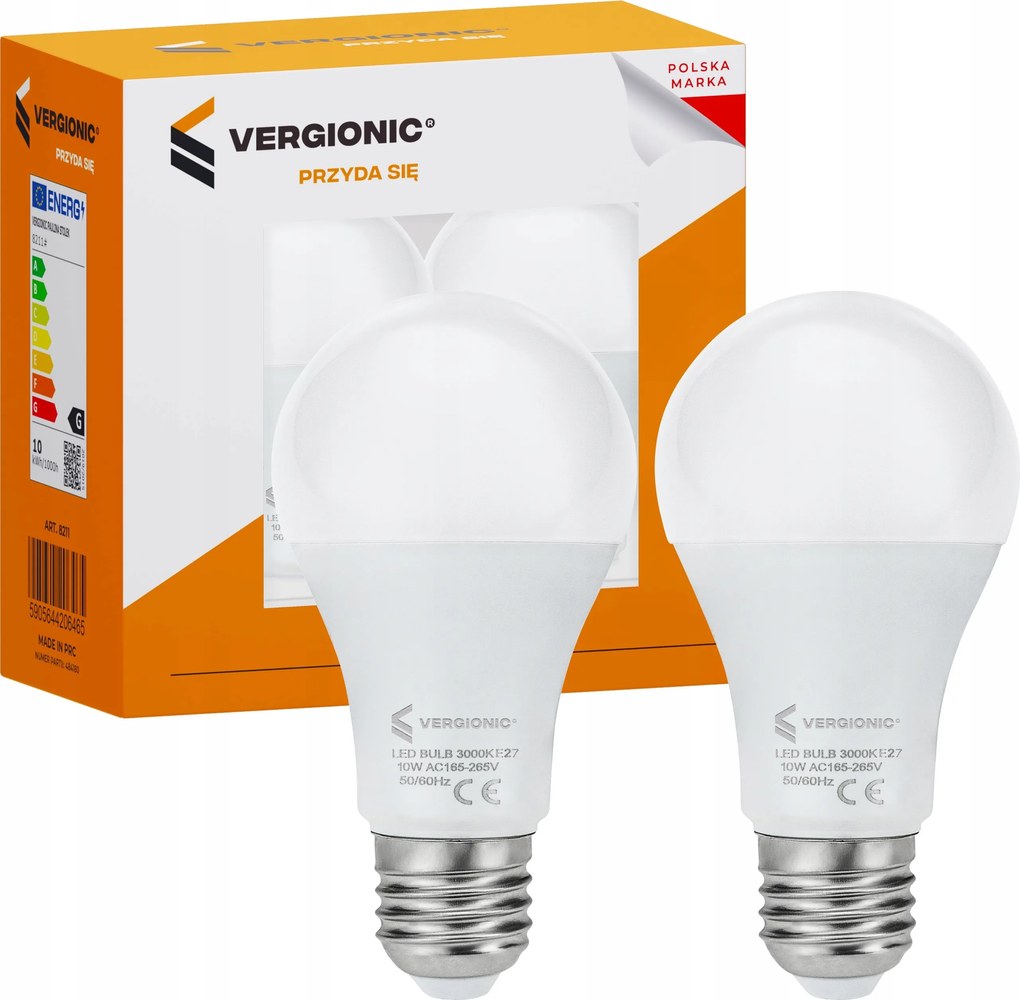 Led izzók A60 10W 3000K E27 2 db Vergionic Smd 600 lm meleg fehér