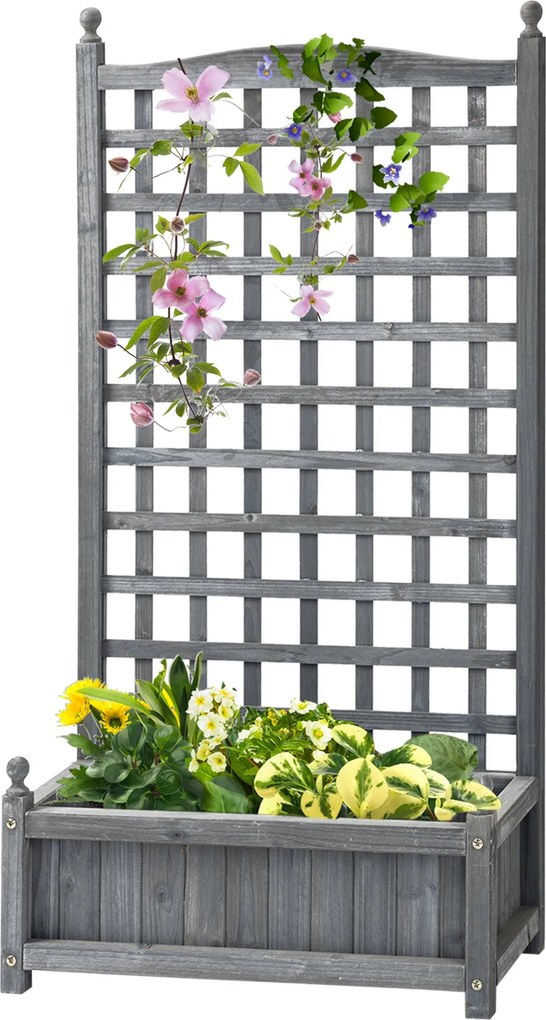 Outsunny Emelt Ágyás Ültetődoboz Trellis-szel, Növénytámasszal Mászó Növényekhez, 64 x 28 x 120 cm | Aosom