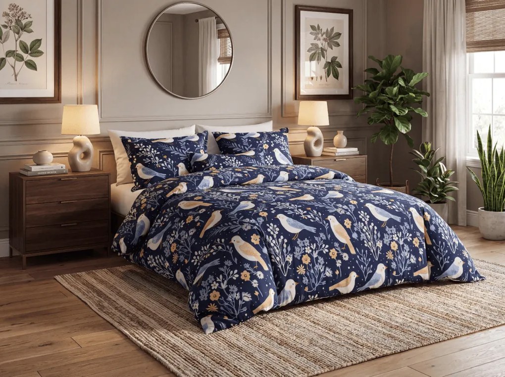 Mikroszálas ágyneműhuzat DENIM BIRDS kék Ágyneműhuzat mérete: 2 db 70 x 90 cm | 200 x 220 cm