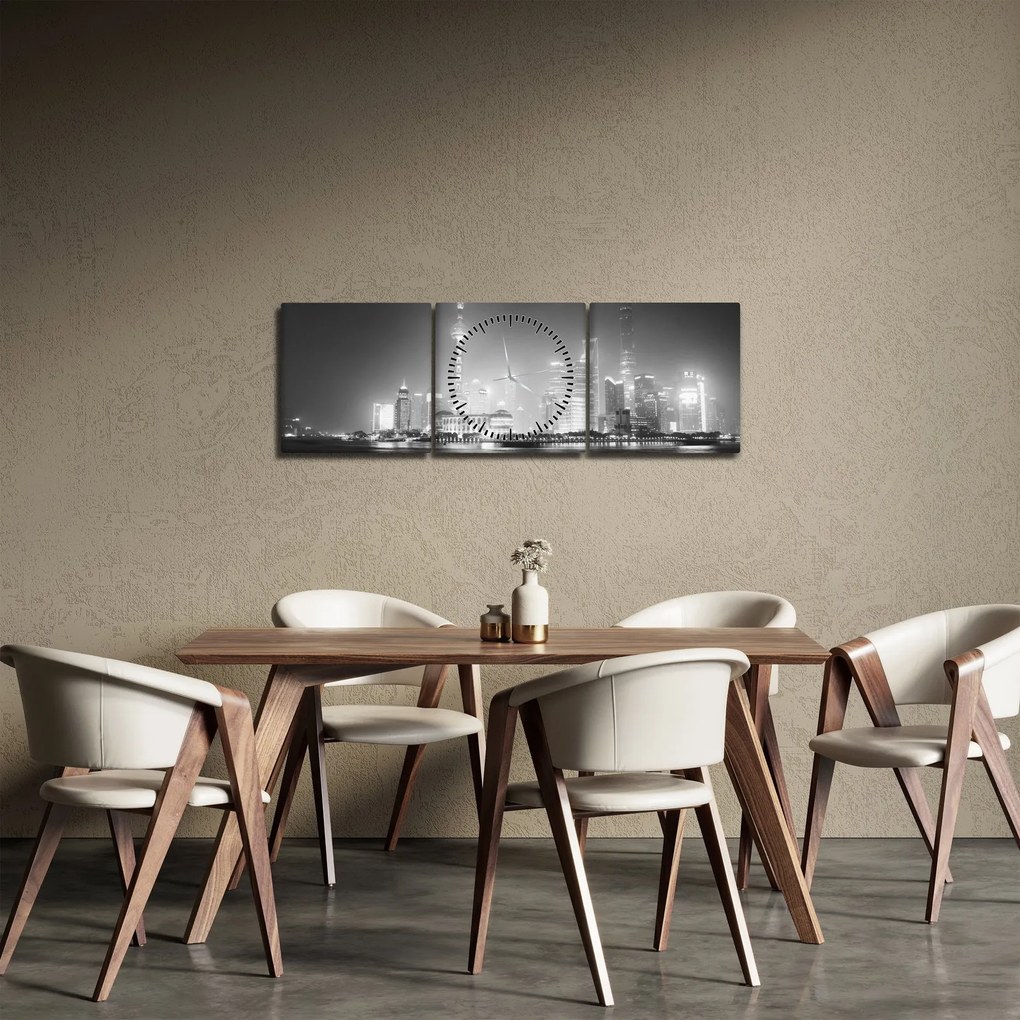 Modern felhőkarcolók képe (órával) (90x30 cm)