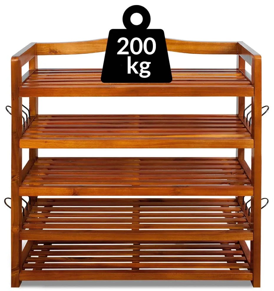 RUSTIC cipőtartó polc, 5 polc, 75x26x82cm, természetes barna Casaria