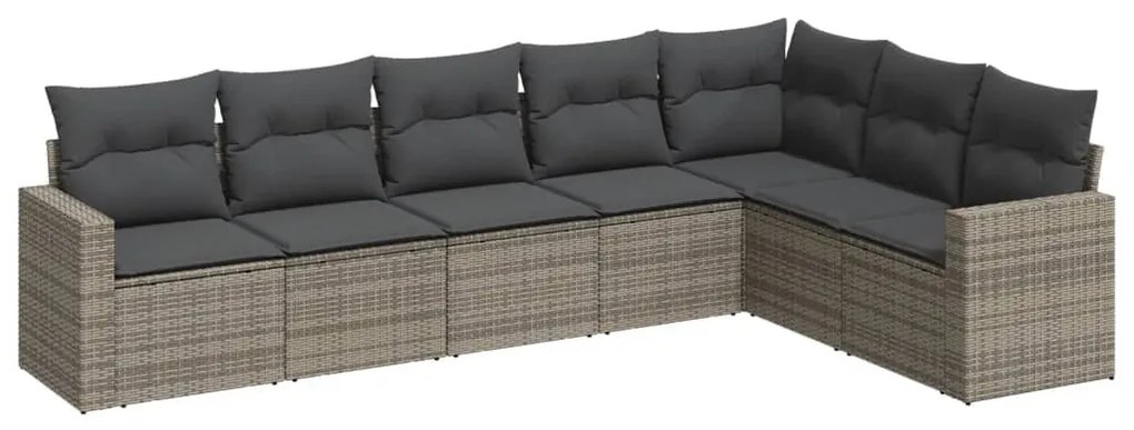 7 részes szürke polyrattan kerti ülőgarnitúra párnákkal