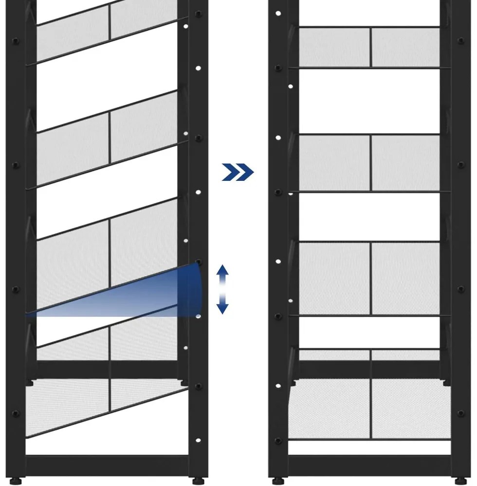 Cipőtartó polc 2x6 szintes fém háló polcokkal, fekete 92x30x220cm