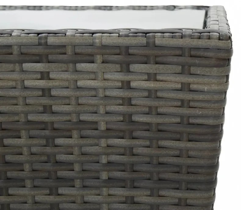 szürke polyrattan és edzett üveg teázóasztal 41,5x41,5x43 cm