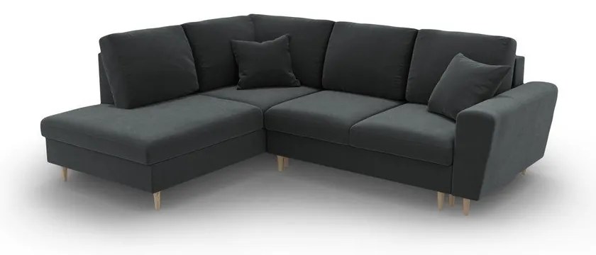 Sötétszürke bársony kinyitható tárolóhelyes sarokkanapé (bal oldali-L alakú) Kyoto – Cosmopolitan Design