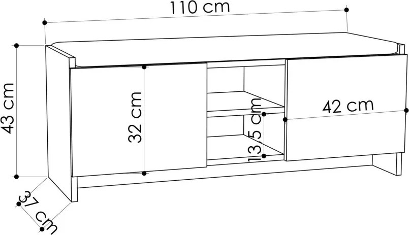 Zulla cipősszekrény, antracit-sonoma tölgy, 110 cm