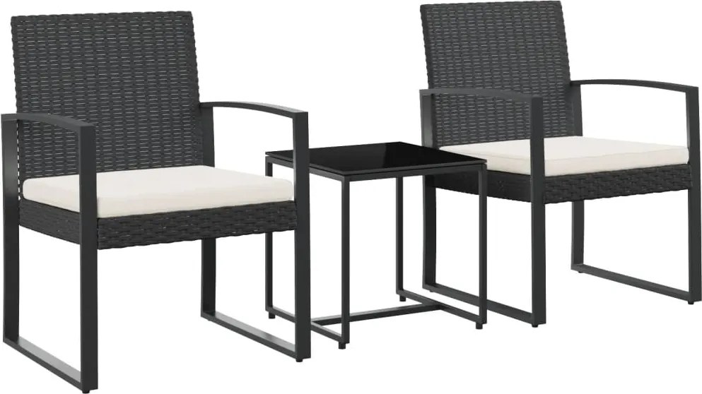 vidaXL 3 részes fekete polyrattan kerti étkezőgarnitúra párnákkal