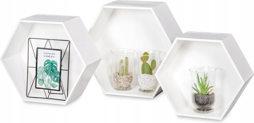 Fali Polcok Fa Méhsejt Hexagon Lógó Dekoratív 3 Db