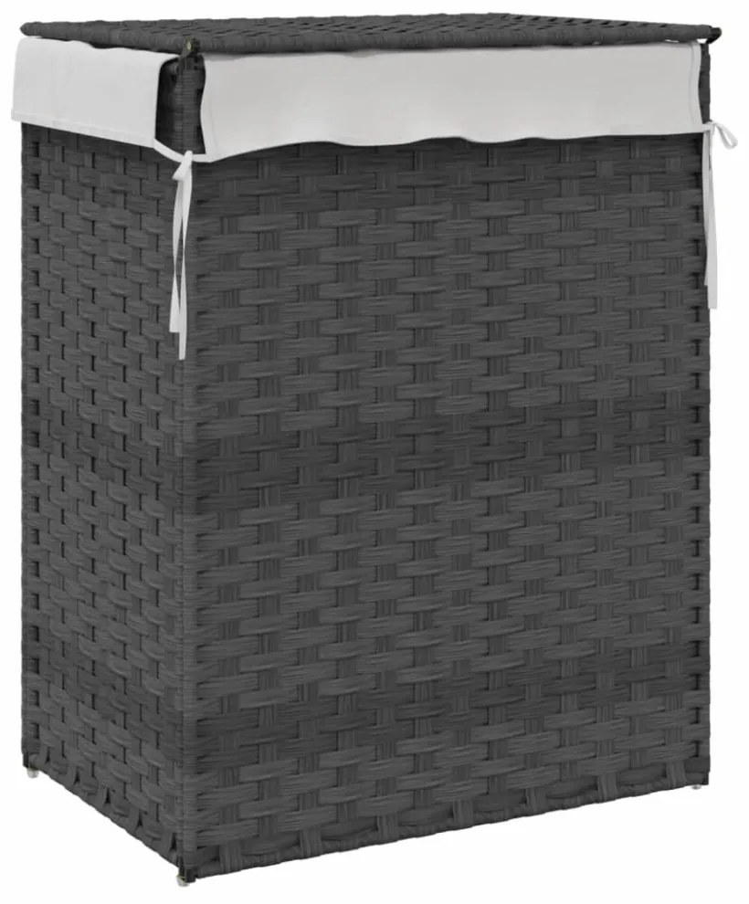 szürke polyrattan szennyeskosár fedéllel 46x33x60 cm