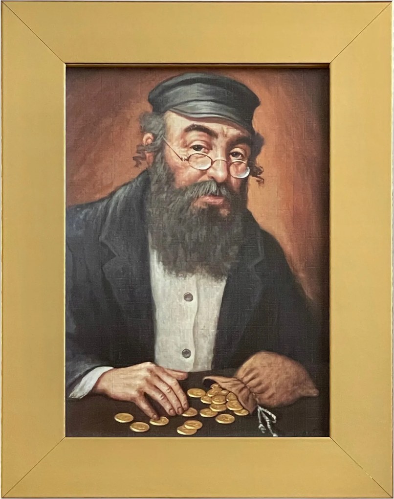 Vászonkép 22x17 Pénzszámláló Zsidó Arany Keret Ajándék