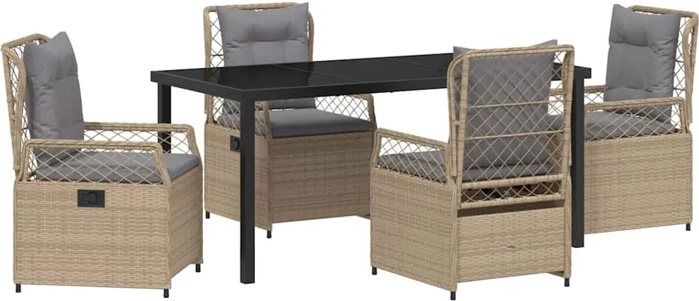 vidaXL Kert étkező szett 5 pcs Beige és Világosszürke polirattan