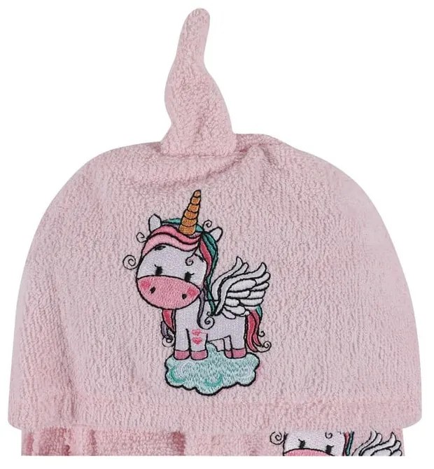 Rózsaszín pamut gyerek fürdőköpeny és fürdőlepedő szett 3 db-os 0-2 év Unicorn – Foutastic