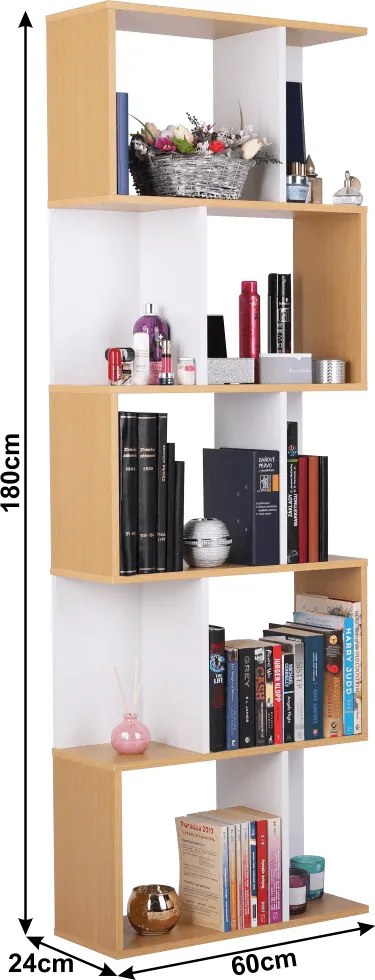 Könyvespolc, tűnyalábos fenyő/fehér, ERDEM NEW TYP 3