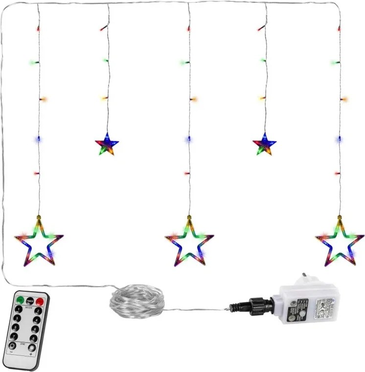 VOLTRONIC® Fényfüggöny 5 csillag 61 LED színes + vezérlő