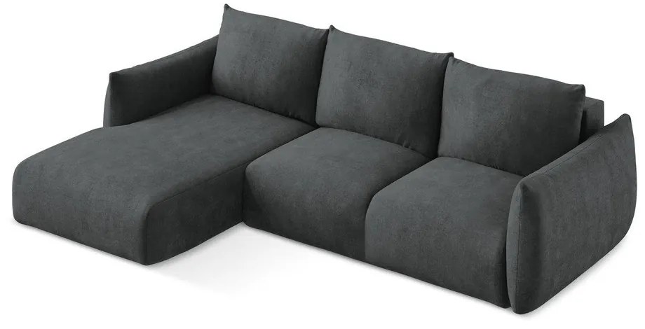 Sötétszürke zsenília kinyitható sarokkanapé (bal oldali-heverő résszel) Leila – Makamii