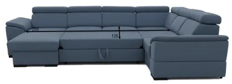 Ággyá nyitható ülőgarnitúra univerzális U-alakú sarokkal és tárolóval GRANADA kék