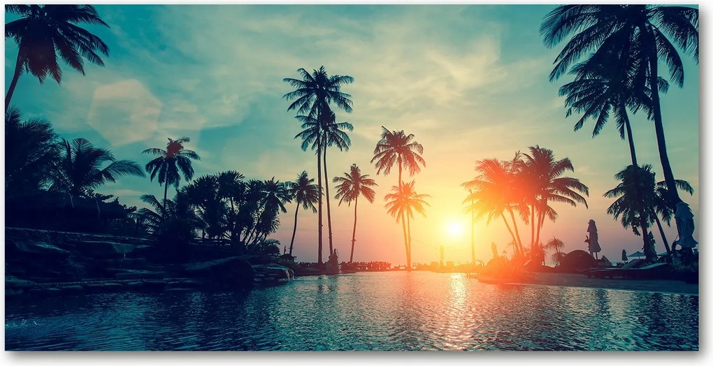 Fotó üvegkép Naplemente pálmafák 140x70