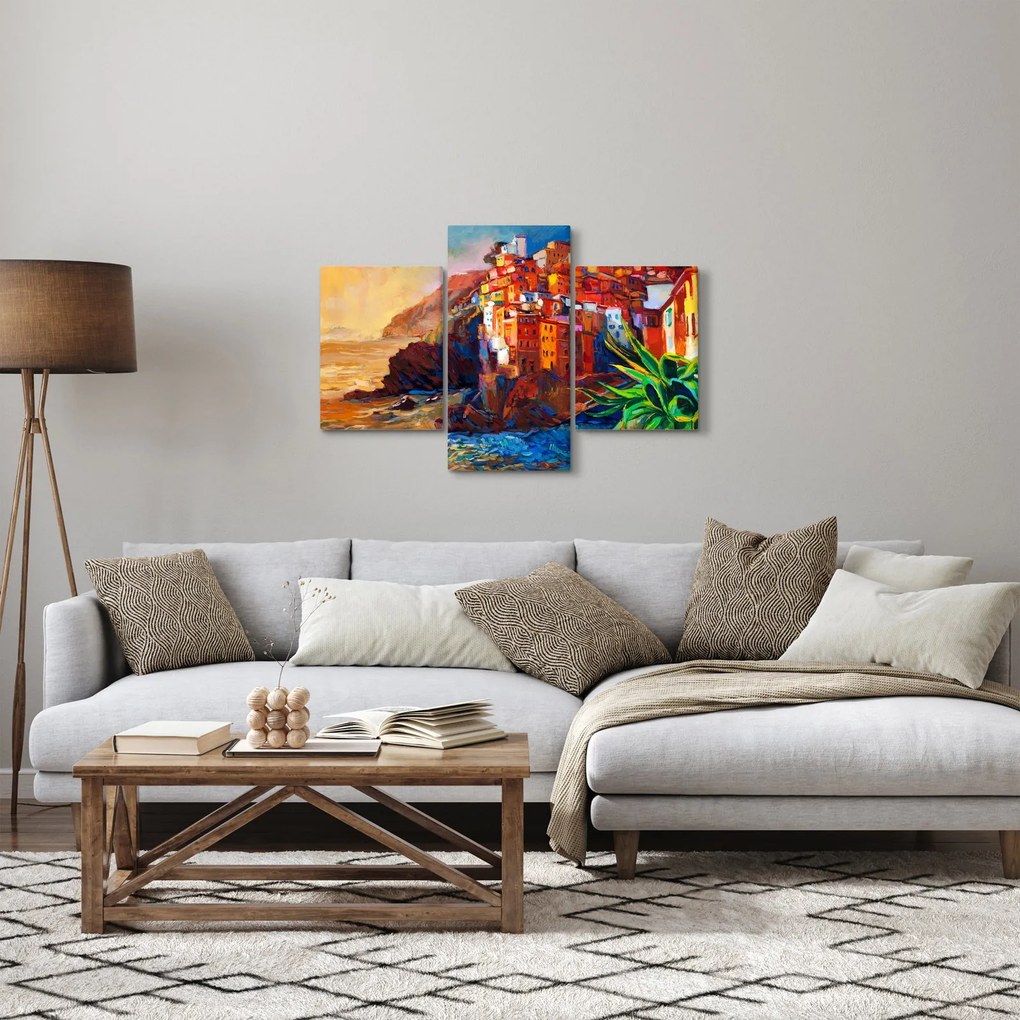 Kép - Falu Cinque Terre partján, az olasz riviérán, modern impresszionizmus (90x60 cm)