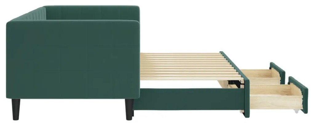 sötétzöld kihúzható bársony heverő fiókkal 80 x 200 cm