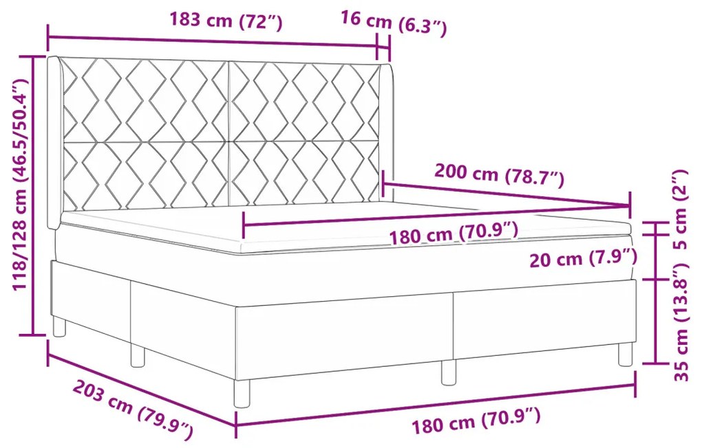 Boxspring Ágy Matrac Kép sötétszürke 180x200 cm bársony