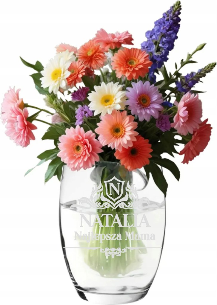 Gravírozott üvegváza 20 cm Ajándék Anyák napjára, születésnapra, orchideás mintával