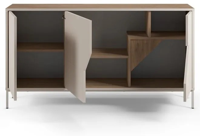 Krémszínű-natúr színű komód tölgyfa dekorral 150x80x40 cm Lilou – Marckeric
