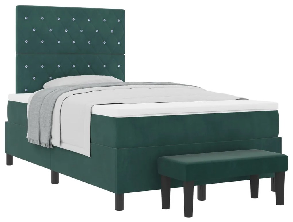 Box Spring Ágy Matraccal & Pad Sötét Zöld 120x200 cm Bársony