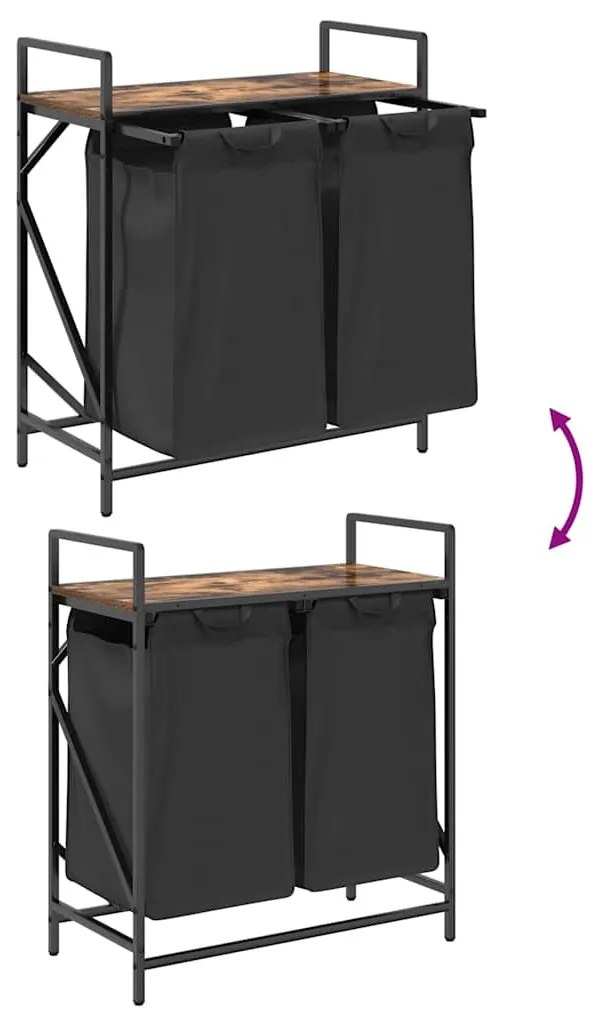 füstölt tölgy mosodai kosár 2 rekeszes polccal