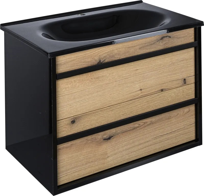 Piramida EURIDIKA OLIVA-FEKETE - fali fürdőszobabútor fekete mosdóval - 75 x 53 x 48 cm