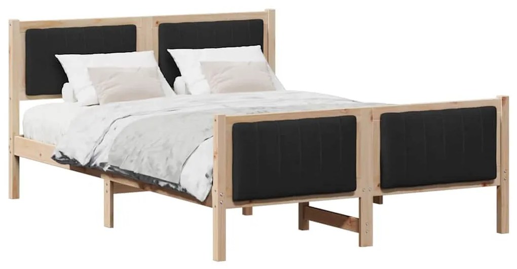 Ágykeret fejtámlával Barna és fekete 140 x 200 cm Tömör fenyőfa