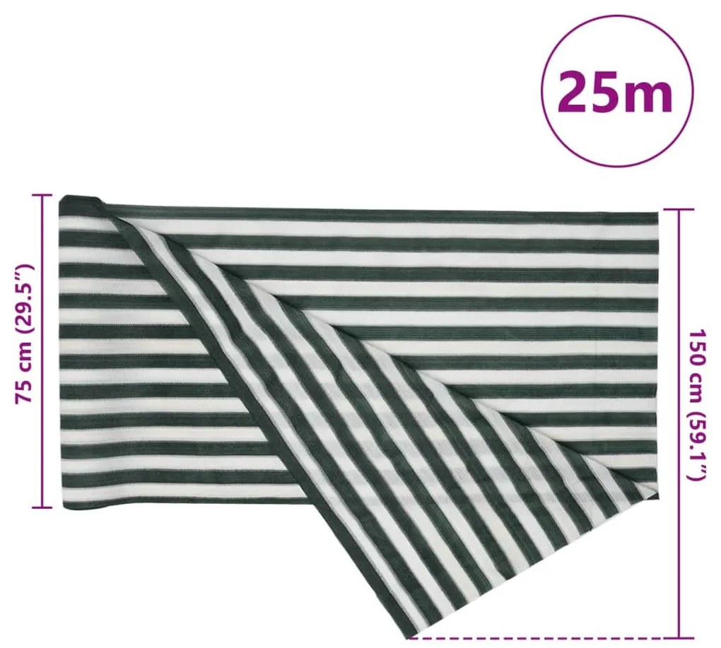 zöld és fehér HDPE belátásgátló háló 1,5 x 25 m 150 g/m²