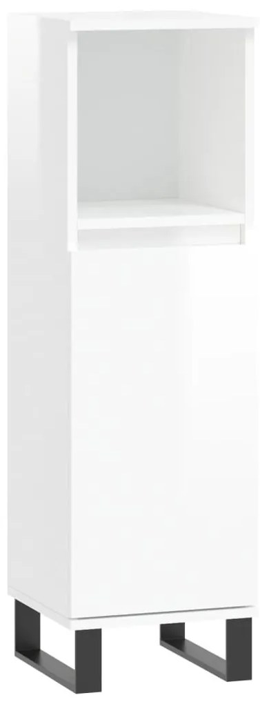 Magasfényű fehér szerelt fa fürdőszobaszekrény 30 x 30 x 100 cm