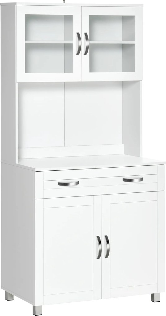 HOMCOM Konyhai Tároló Szekrény Buffet Tálaló Állvány Állítható Belső Polcokkal és Fiókkal 31.5x18.9x66.9 inch Fehér | Aosom