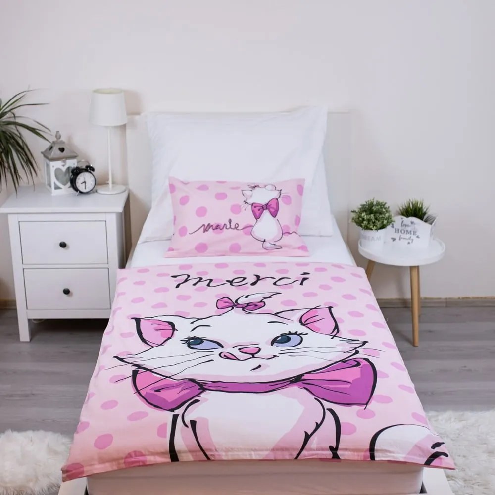 Rózsaszín pamut gyerek ágyneműhuzat babaágyhoz 100x135 cm Marie Cat "Merci" – Jerry Fabrics