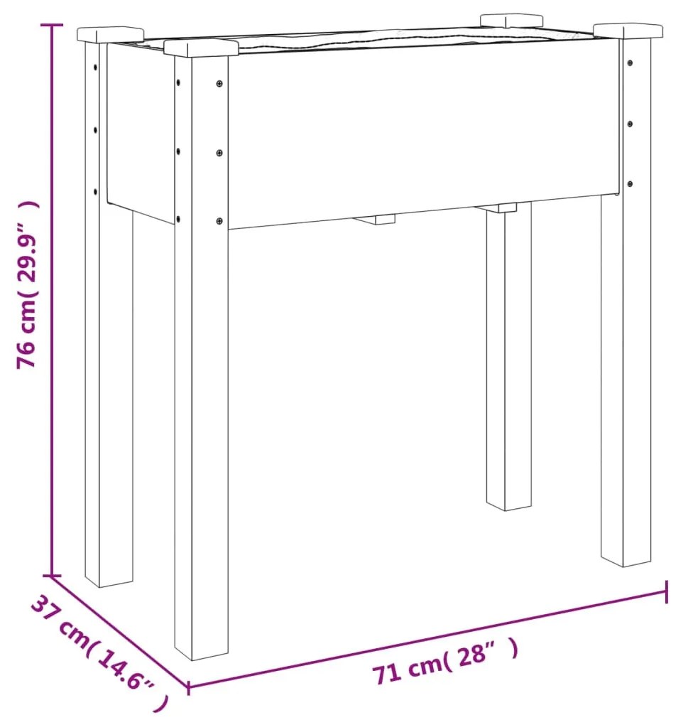 barna tömör fenyőfa kerekes ültetőláda béléssel 71 x 37 x 80 cm
