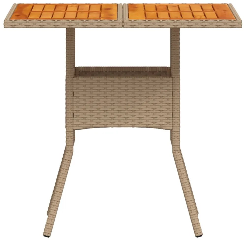 bézs polyrattan és akácfa kerti asztal 80 x 80 x 75 cm