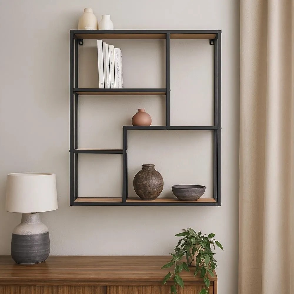 LOFTY GRID Wall Oak fém polcállvány, 91 x 75 cm