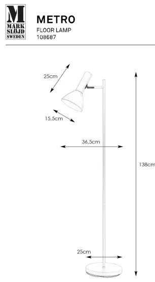 Markslöjd 108687 - Állólámpa METRO 1xE27/40W/230V fehér