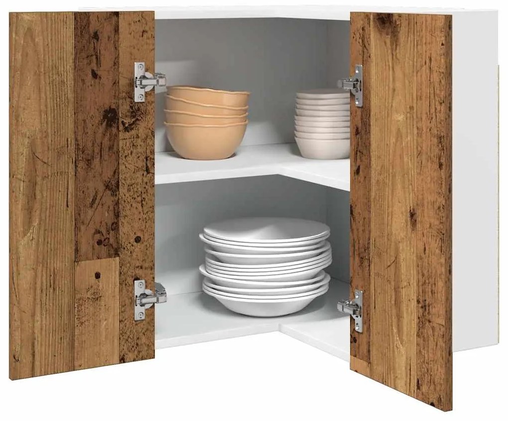 “Lyon” antik fa szerelt fa függő sarokszekrény 57 x 57 x 60 cm