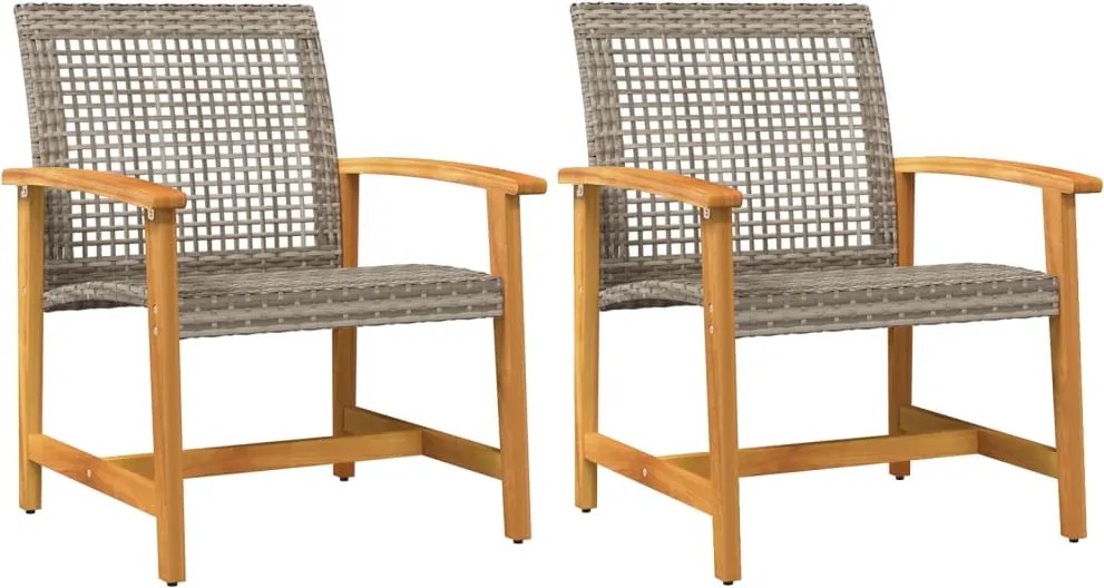 vidaXL 2 db szürke polyrattan és akácfa kerti szék