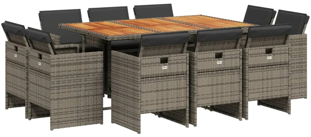 vidaXL 11 részes szürke polyrattan kerti ülőgarnitúra párnákkal