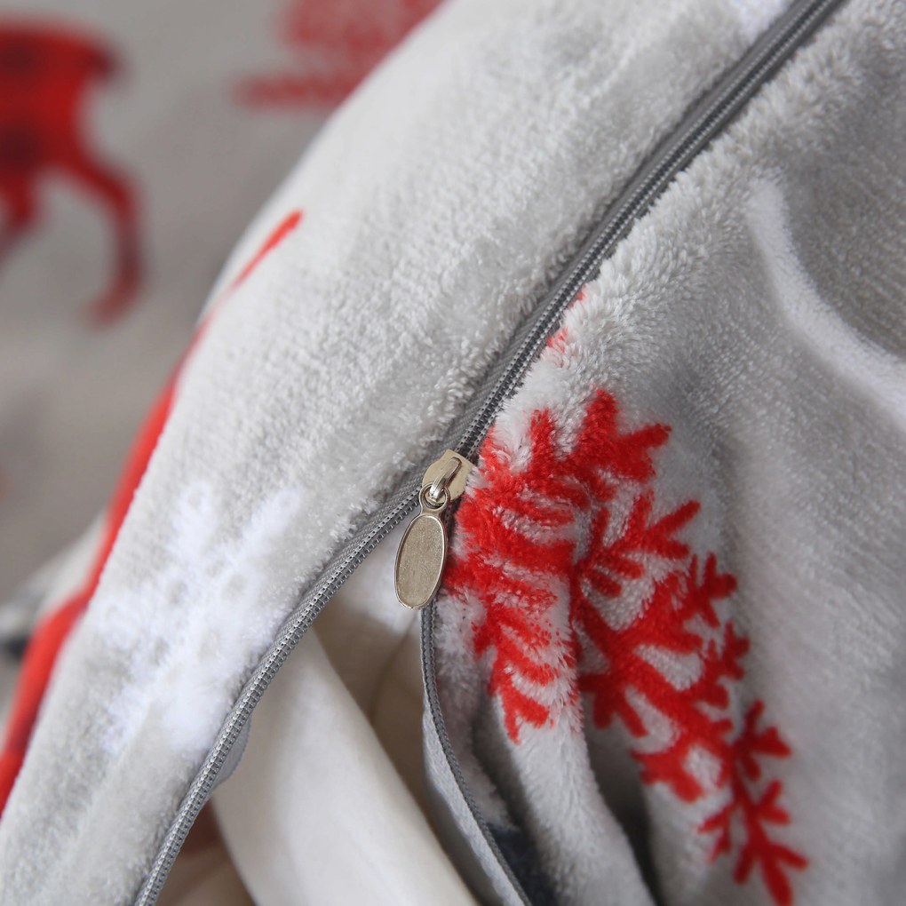 Mikroplüss ágyneműhuzat szett MERRY CHRISTMAS DEER szürke + mikroplüss lepedő SOFT 180x200 cm fehér, duplaágyra