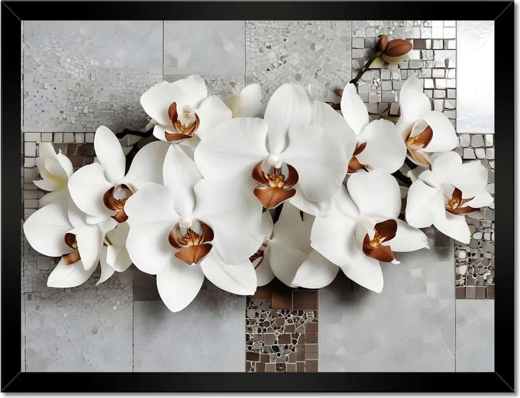 Poszterek keretben 40x30 Fehér orchideák és mozaik