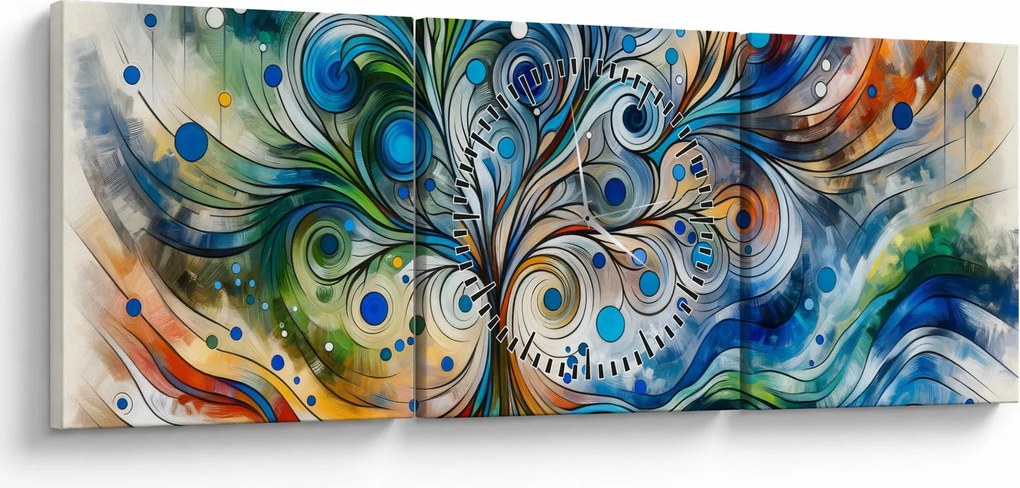 Kép – Színes energikus fa (órával) (90x30 cm)